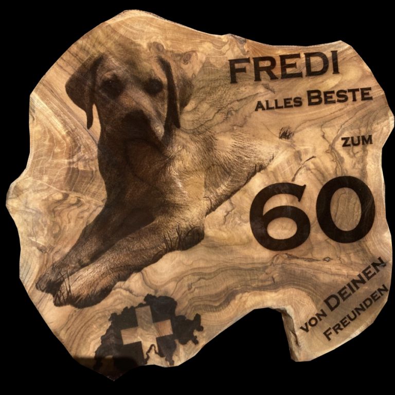 Lederwaren - Holzbrett mit Lasergravur Hund